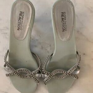 Sexy Silver Kitten Heels with Diamond Rhinestones